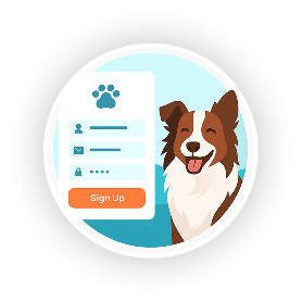 Dog next to a signup form illustration