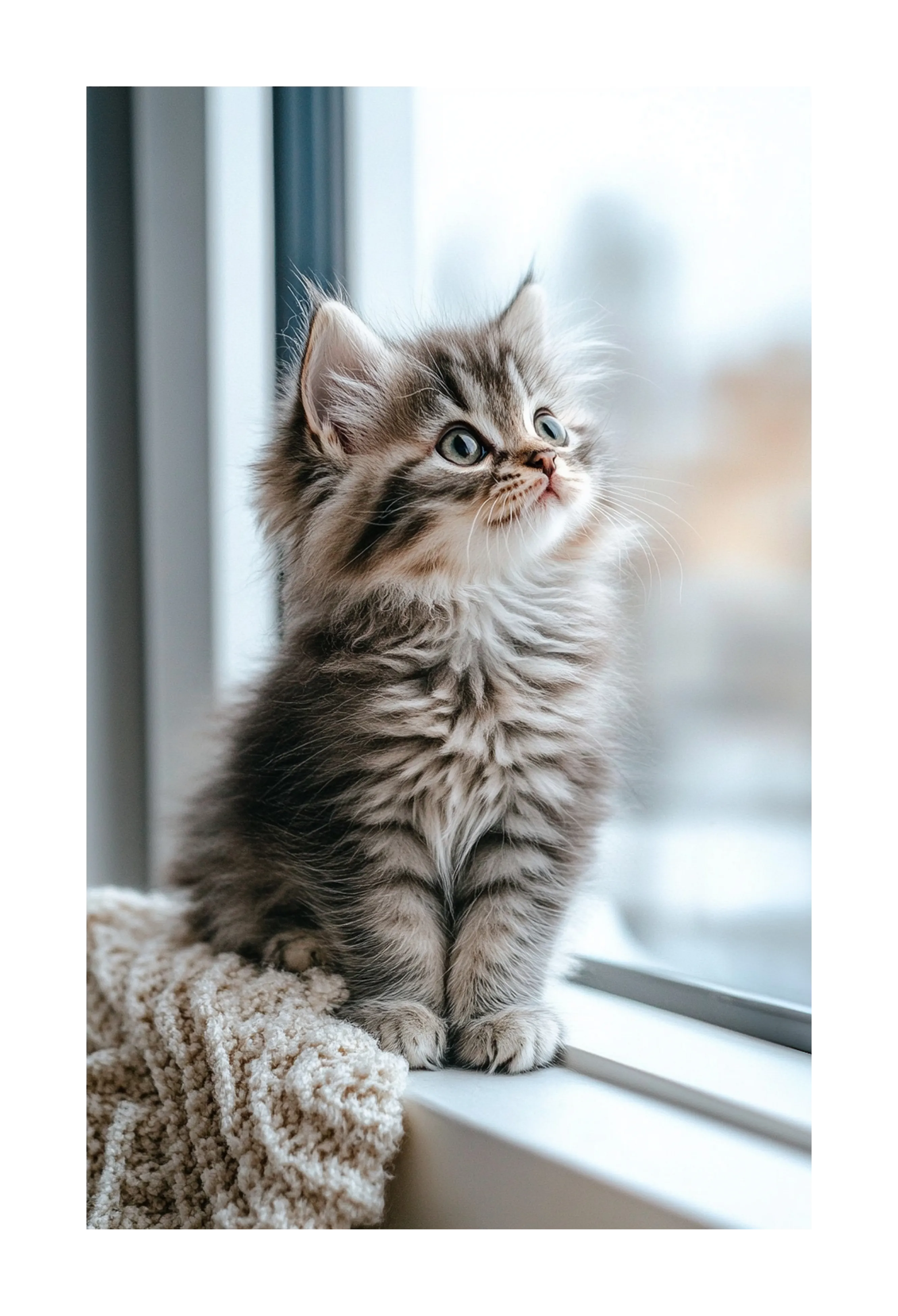 Curious kitten looking out the window